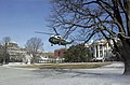 Marine One leaving the South lawn. In the background, on the right the Executive Residence and on the left the West Wing.