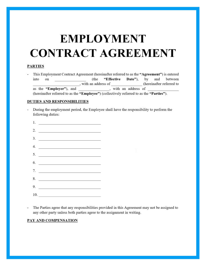 employment contract agreement template page 1
