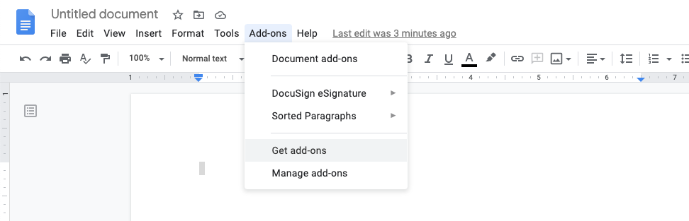 add-on-google-doc Open the Add-on menu, where you can install new add-ons for your Google Docs.
