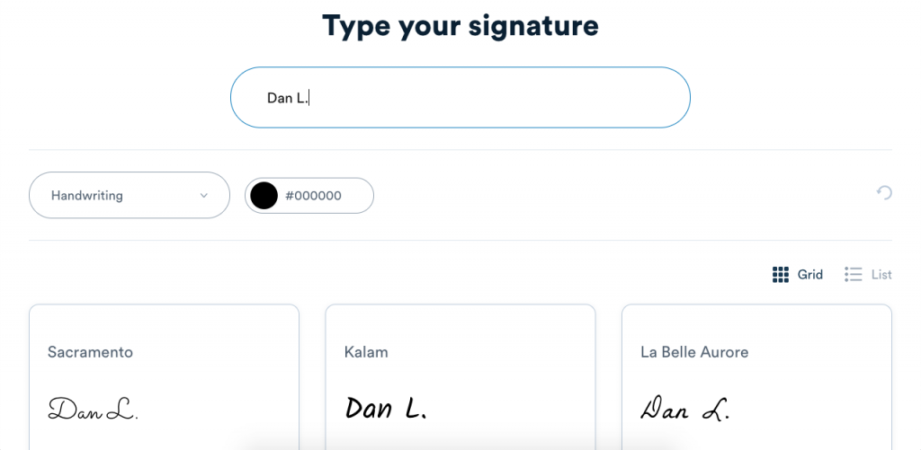 type-signature-signaturely Generate your online signature by typing your name and selecting your font to add to your Google Doc.